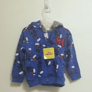 NWT Disney Junior Mickey Mouse 2T Zip-up Blue Hoodie with Faux Fur Hood "M"